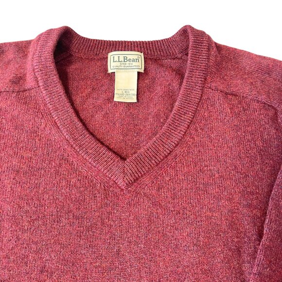LL Bean Lambswool Sweater Mens Size L Red Pullover Warm Knit Cozy Cabincore - Picture 2 of 7